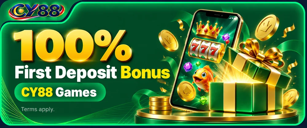 CY88 Games promotion: 100% first deposit bonus. Terms apply.